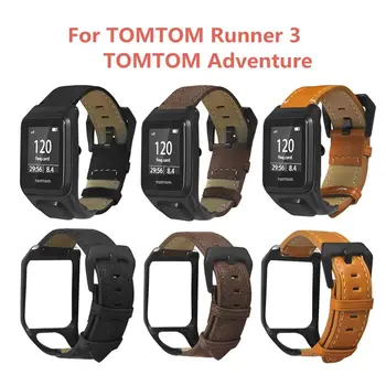 

Replaced Genuine Leather Wrist Strap Metal Clasp Buckle Watchband Bracelet for TomTom Runner 2 3/Spark 3 Cardio/Music/Adventurer