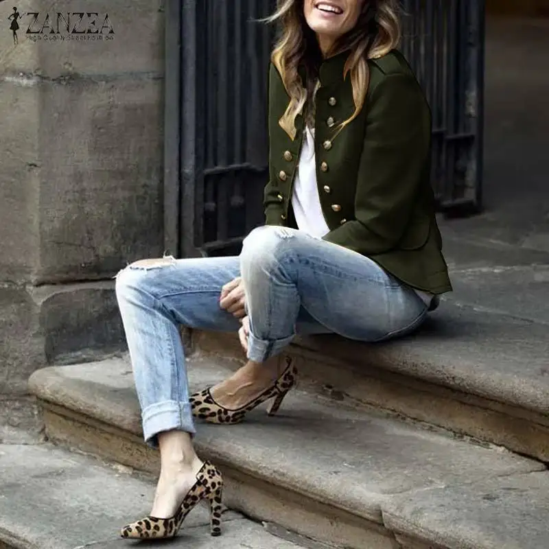 Very best Women Solid Jackets 2019 ZANZEA Plus Size Long Sleeve Coats Female Casual Loose Stand Collar Casaco