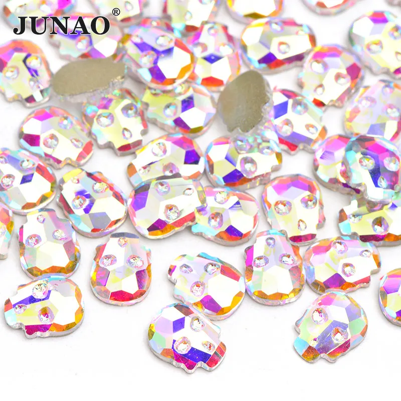 6x8mm Skull JUNAO 50 шт 6*8 мм Череп стеклянные стразы с плоской задней частью Необычные хрустальные камни для дизайна ногтей украшения DIY наклейки со стразами - Цвет: 6x8mm Skull