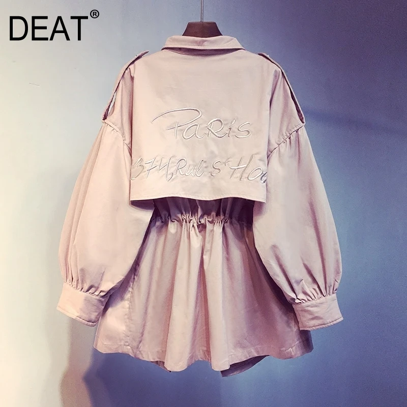 

[DEAT] 2019 New Spring Summer Lapel Long Sleeve Drawstring Bandage Embroidery Pleated Jacket Women Coat Fashion Tide JZ619