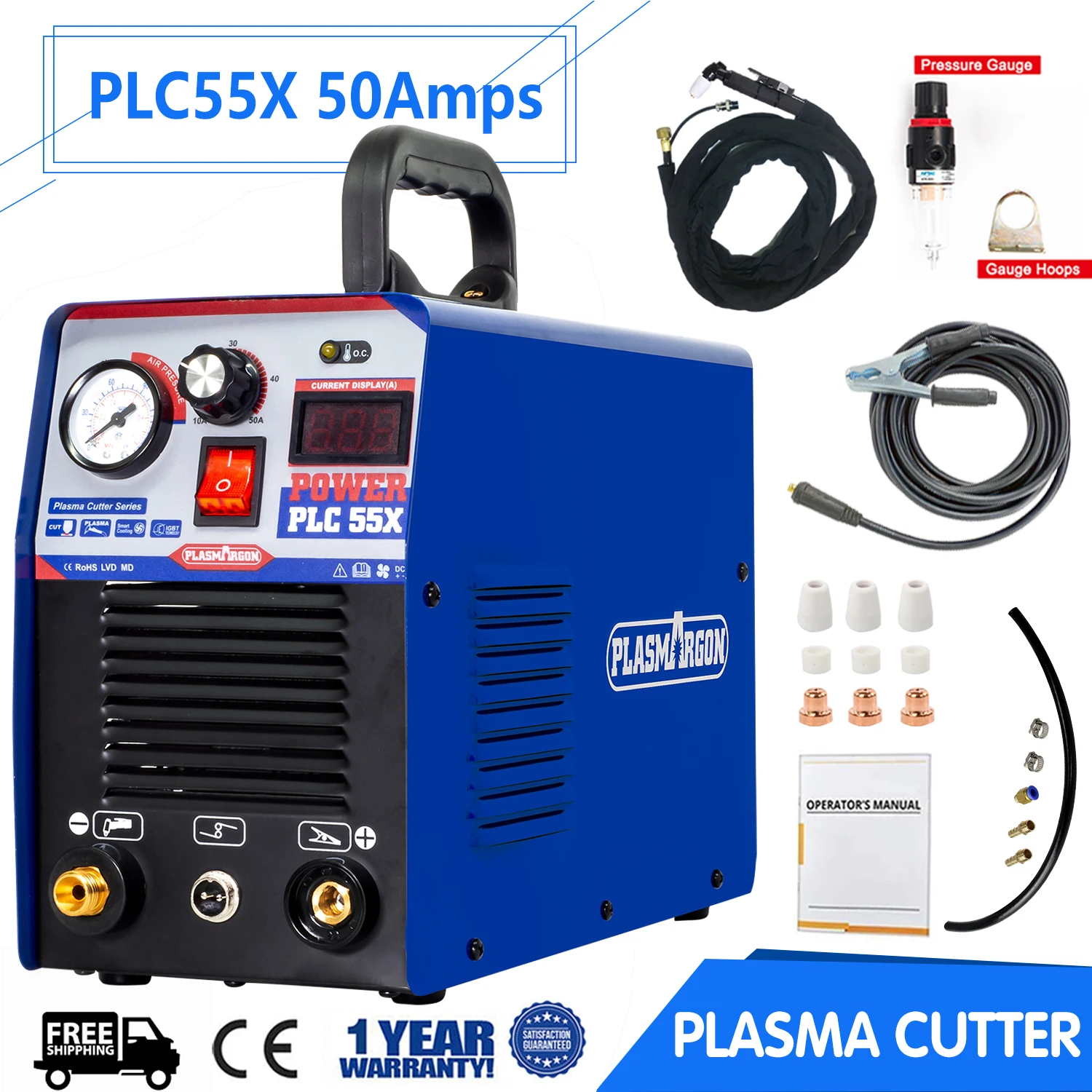 PLASMARGON Air Plasma Cutter Machine PLC55 Inverter Air Plasma Cutter 50Amp IGBT 110V/220V Welding Equipment