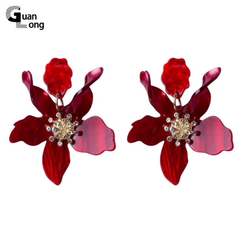 Dangle earrings GuanLong Hot Fashion Big Flowers dangle earrings For Women Bohemian Boho Ethnic Acrylic Cystal Dangle Drop Earrings Ear Jewelry