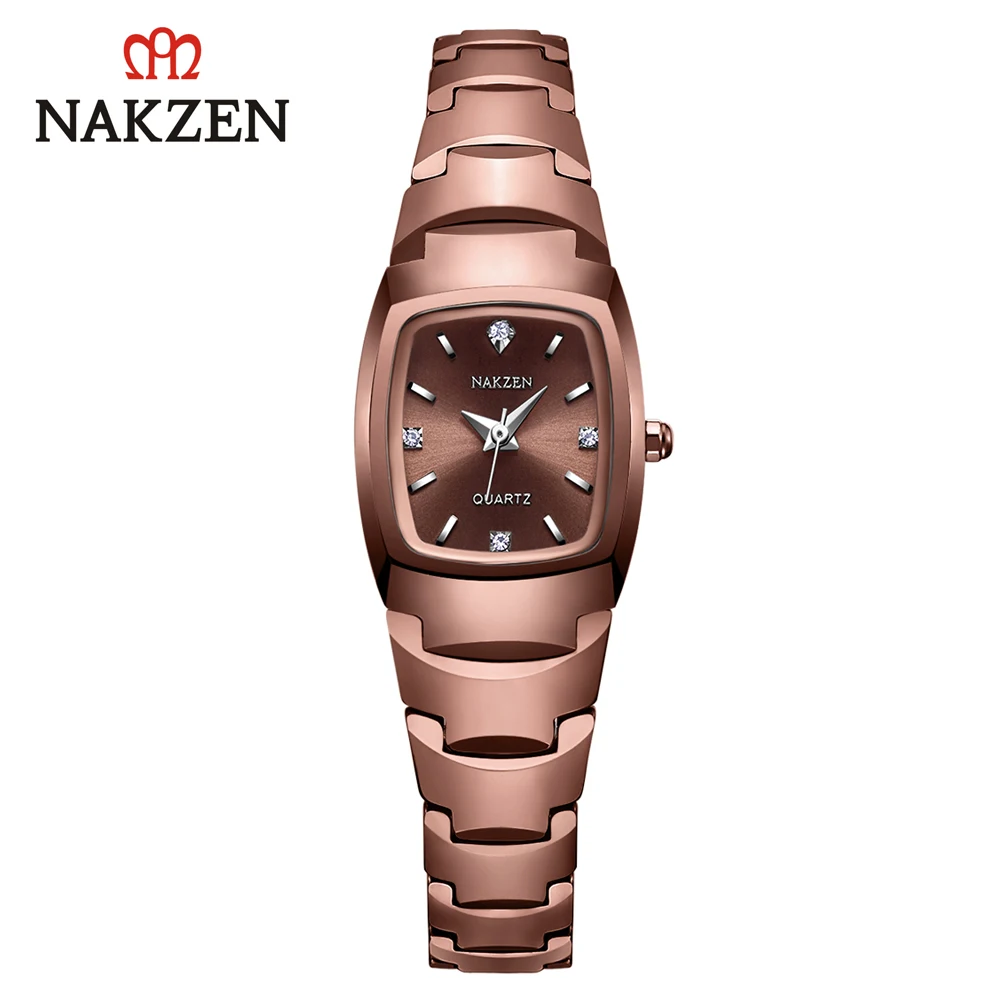 NAKZEN японские вольфрамовые женские кварцевые часы розовое золото Изящные простые