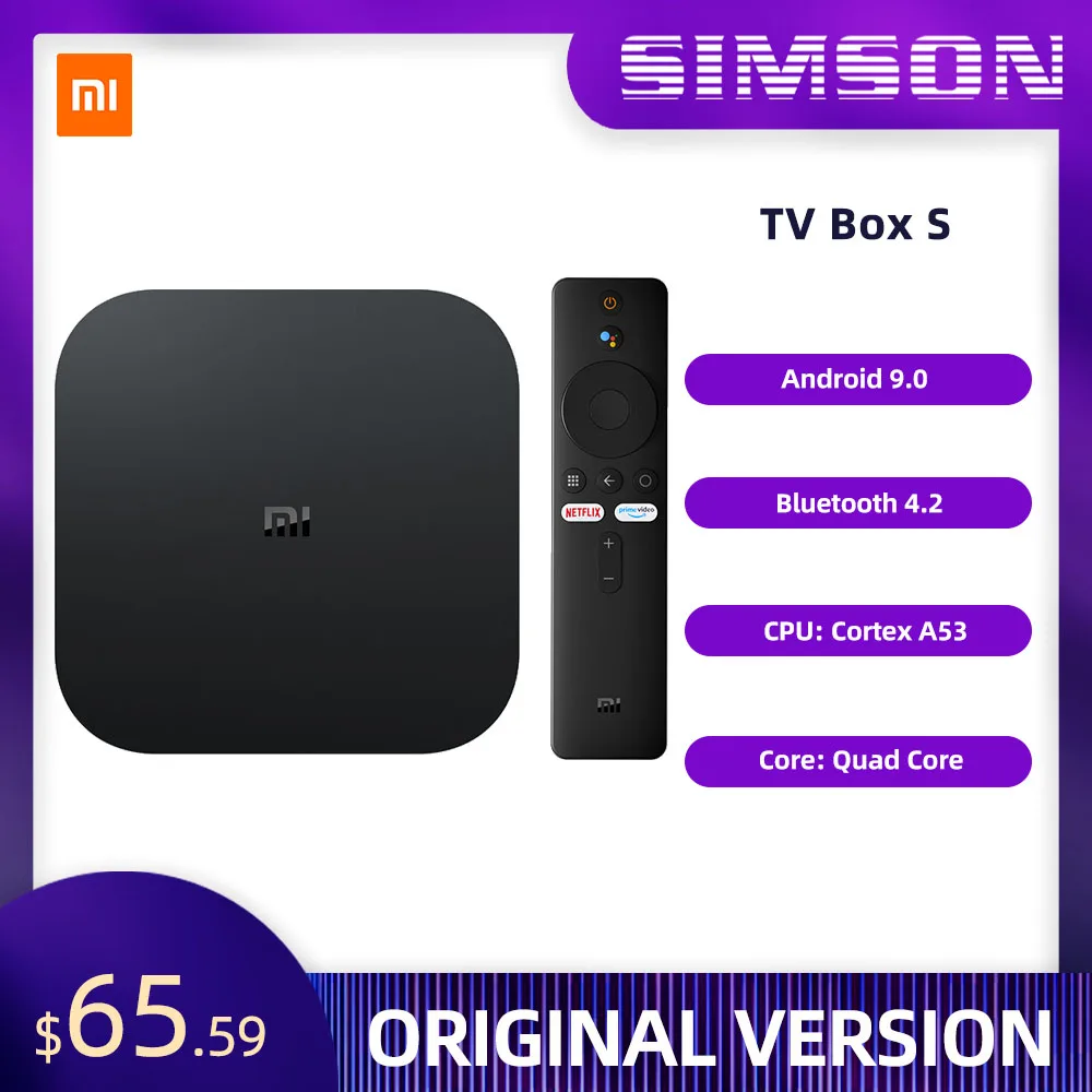Global Version Xiaomi Mi TV Box S 4K HDR Android TV Streaming Media Player Google Assistant Remote Smart Mi TV Stick 2K