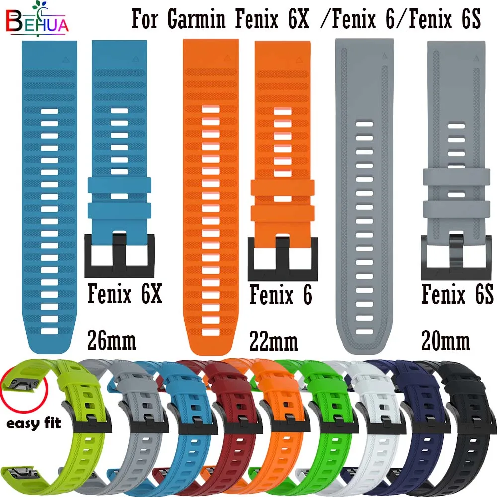 BEHAU 20 22 26mm Silicone Sport watchStrap For Garmin Fenix 6X Fenix 6 Fenix 6S SmartWatch 1