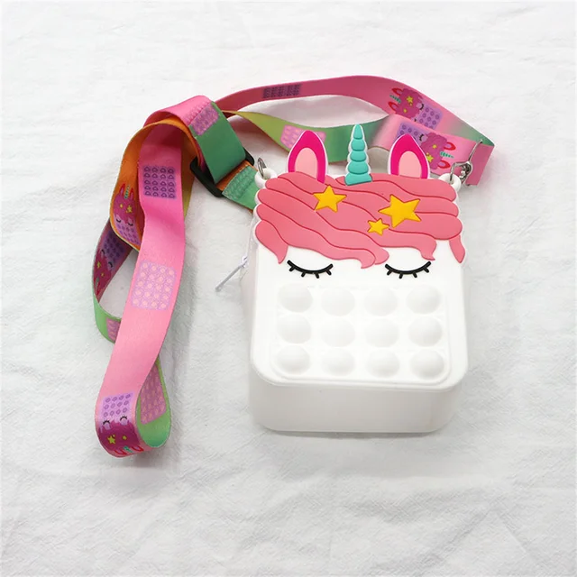 Fashion Unicorn Fidget Toys Bag Push Pop Bubbles Kawaii Wallet Bag Coin Purse Silicone Antistress Figet Sensory Toy For Girls 3