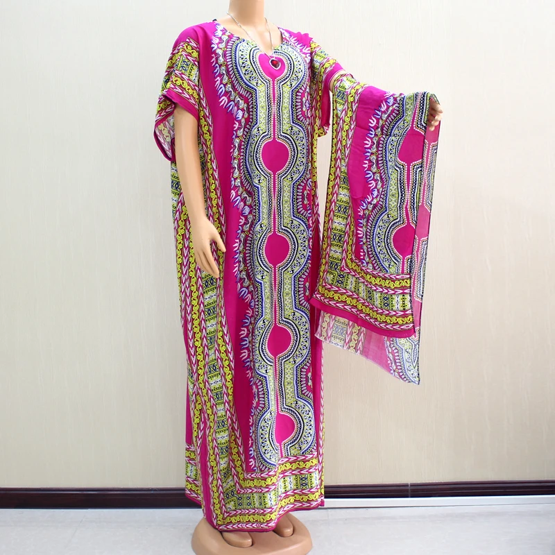 Dashikiage Африканский Дашики тройной узор печатных Розовый Чистый хлопок элегантное женское платье