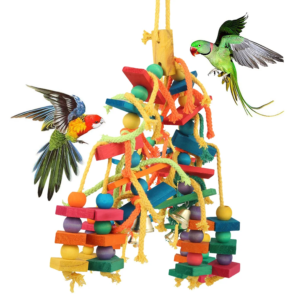 Colorido juguetes masticables para loro percha de madera Natural para aves colgante de cambios jaula para mascotas pájaro escalera escalada de juego de suministros