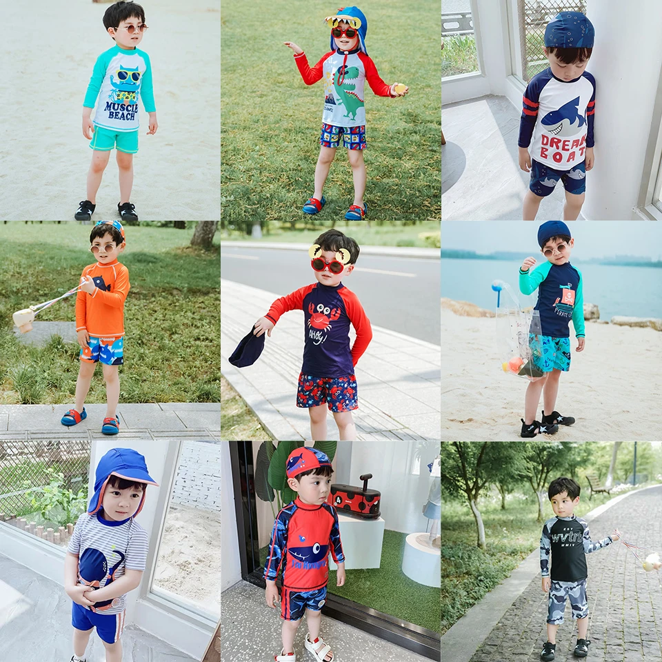 Bathing Suit Kids Long Sleeve Children's Swimwear and Swimming Trunks for Boys UV Protection Beach Rash Guard Big Boy 12 Years