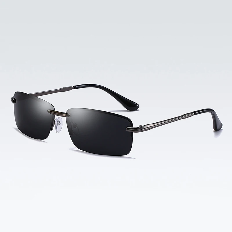 Gun Grey Men Rimless Rectangle Sunglasses Polarized UV Protection Sunslasses Men Brand Drive Glasses Man Sun Glasses Male Change Glass905 - Lenses Color: Gun Grey