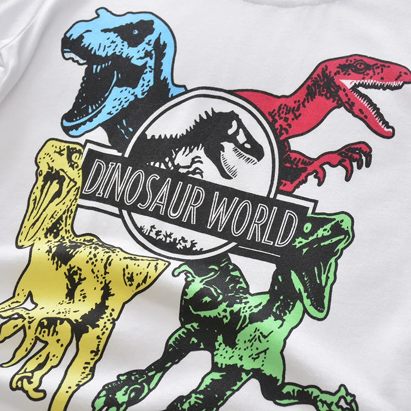 Amazon/ летний стиль, Детская футболка с короткими рукавами из чистого хлопка с принтом динозавра, контрастный цвет, для маленьких мальчиков