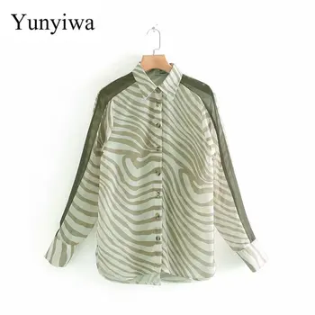 

2020 Women Vintage Zebra Striped Pattern Casual Kimono Blouse Shirts Women Sleeve Spliced Chiffon Blusas Femininas Tops