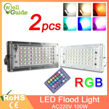 

LED Flood Light 50W 100W RGB Led Floodlight Remote control COB chip LED street Lamp AC220V 240V waterproof IP65 outdoor Lighting