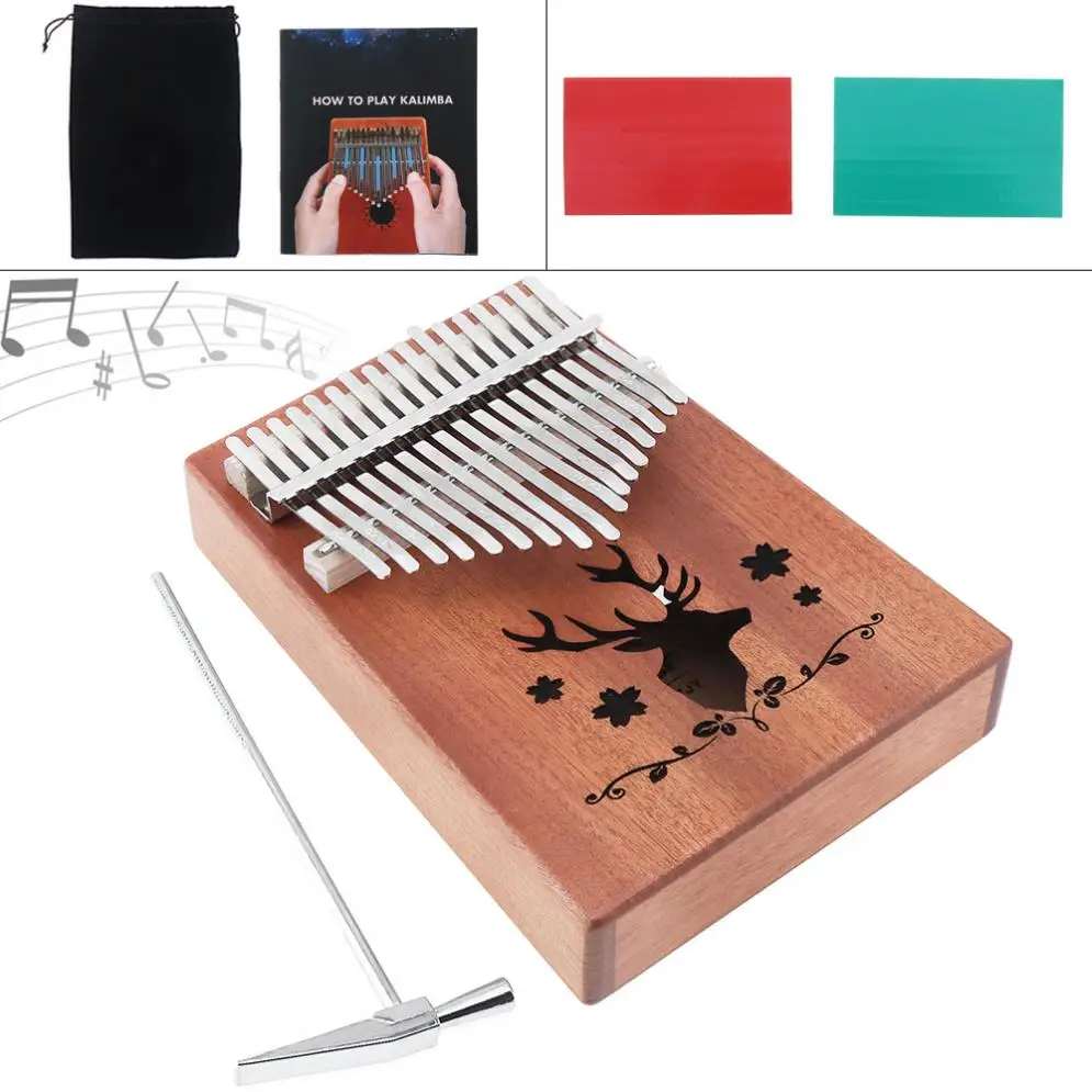 

Thumb Piano 17 Key Kalimba Elk Sound Hole Single Board Mahogany Thumb Piano Mbira Mini Keyboard Instrument Christmas Gift