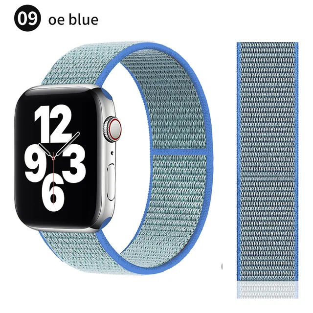 Nylon Strap for Apple watch series 7 band 41mm 44mm 40mm 42mm 38mm smartwatch wristband belt sport loop bracelets iWatch 3456 se Lake blue