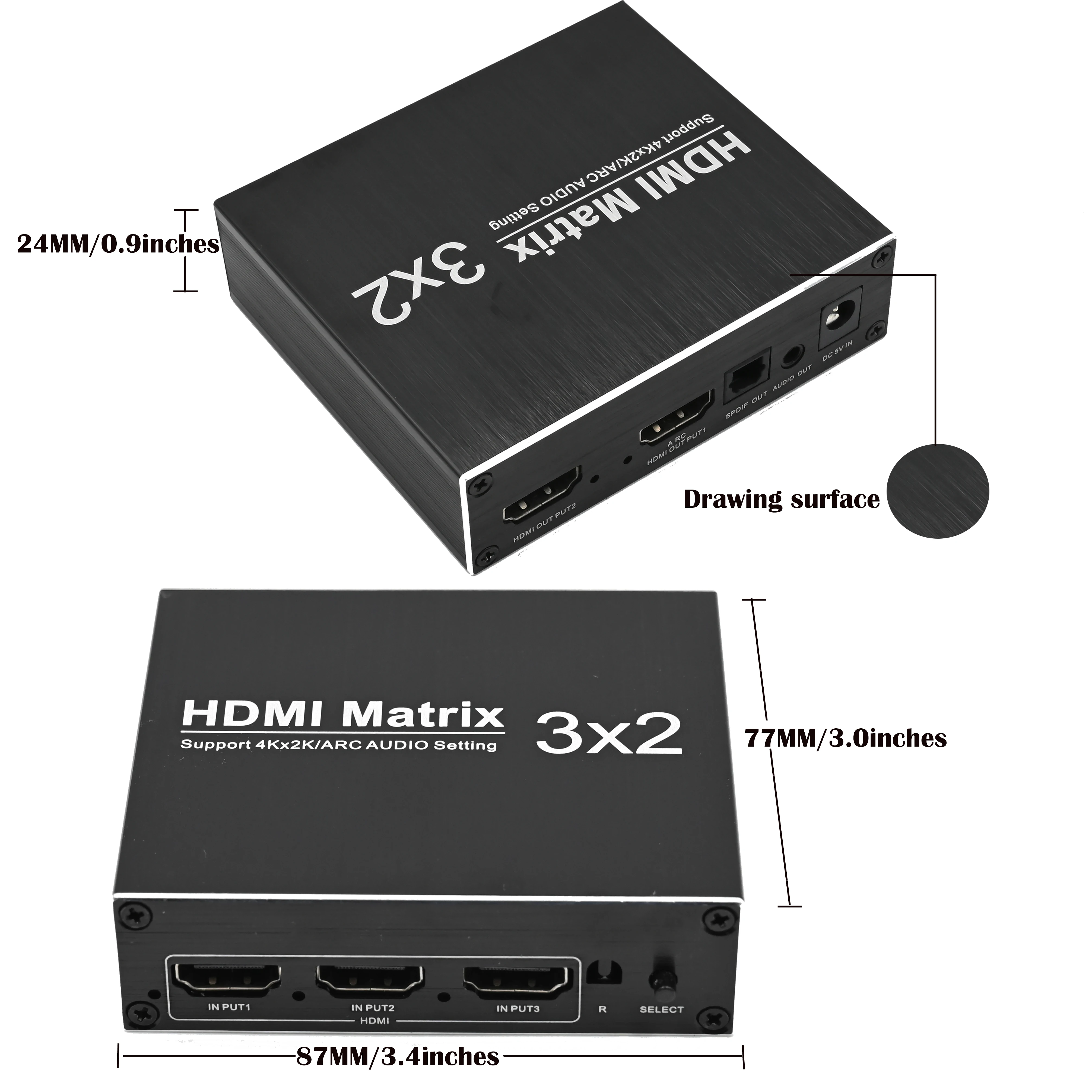  HDMI Matrix 3X2 4K@60Hz with Optical TOSLINK&R/L 3.5mm Audio Extractor Hdmi switcher Ultra HD 1080P