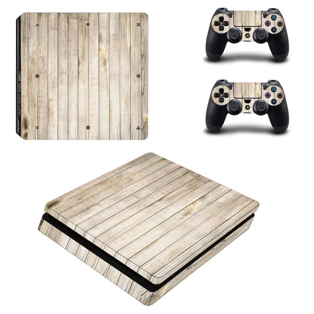 PS4 тонкие наклейки PS 4 Play станция 4 тонкие деревянные зерна кожи наклеивающиеся Переводные картинки для детей playstation 4 тонкая консоль и контроллер - Цвет: YSP4S-1413