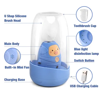 

Automatic Kids Electric Toothbrush 360 Degrees U Type Cartoon Toothbrush Sonic Wave USB Rechargeable Smart Whitening Toothbrush
