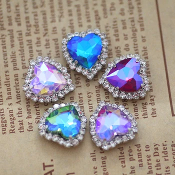 

10pcs 12mm mix color heart shape colorful sew on rhinestones with silver base flatback with holes for DIY dress shoes clothing