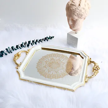 

Golden mirror tray resin cake stand wedding dessert table tray