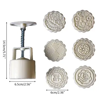 

75g Mooncake Mold 6pcs Flower Stamps Hand Press Moon Cake Pastry Mould Bakware