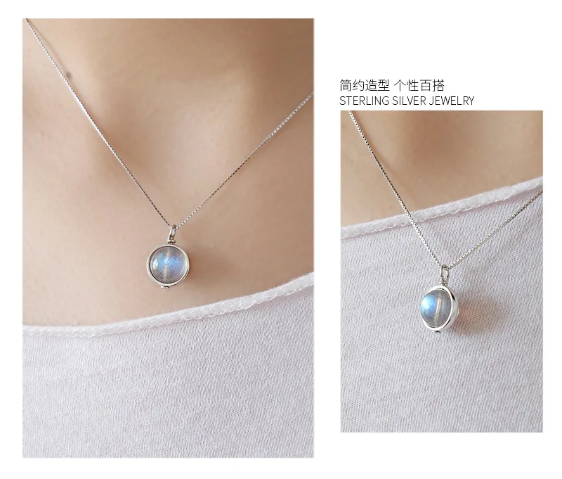 Чистое Серебро S925, изящные ожерелья, индивидуальный натуральный лунный камень, Круглый Кулон, модная цепочка, женские ожерелья бижутерия