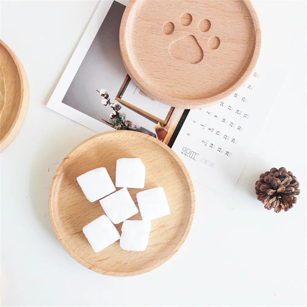 

Japanese-style Wooden Coasters Insulation Mat Round Solid Coffee Mug Tray Simple Desktop Cup Saucer Mini Candy Cookie Plate