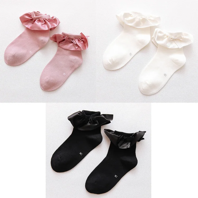 PWH 3 Pairs Весенние детские хлопковые носки для маленьких девочек короткие носки до щиколотки с рюшами и бантиком в виде рыбки Дышащие носки принцессы для девочек - Цвет: PWH 3 Pairs