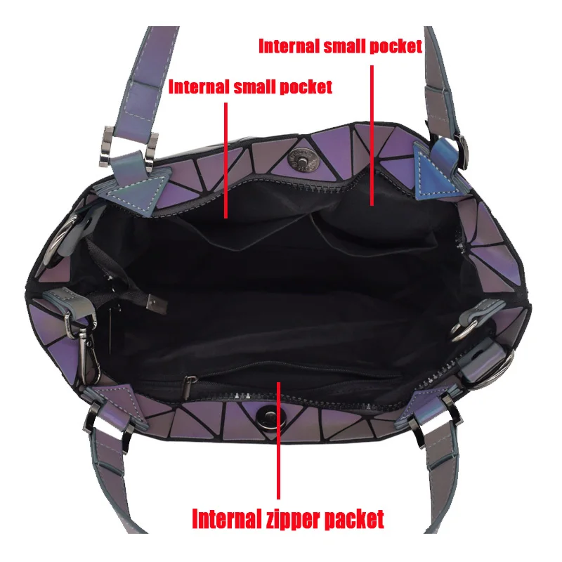 Женская сумочка, роскошная сумка на плечо, набор, складные сумки через плечо, женская сумочка и кошелек, женская светящаяся Геометрическая Сумка-мешок