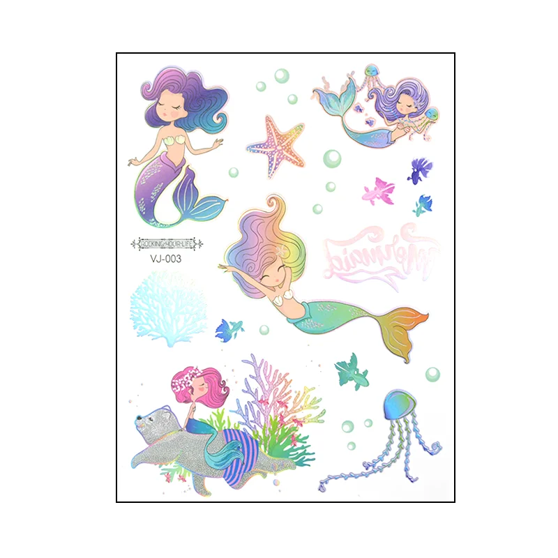Mermaid Tattoo Stickers Set Child Temporary Tattoo Stickers Kids Cute Cartoon On Face Arm Leg For Body Art Mermaid Sticker