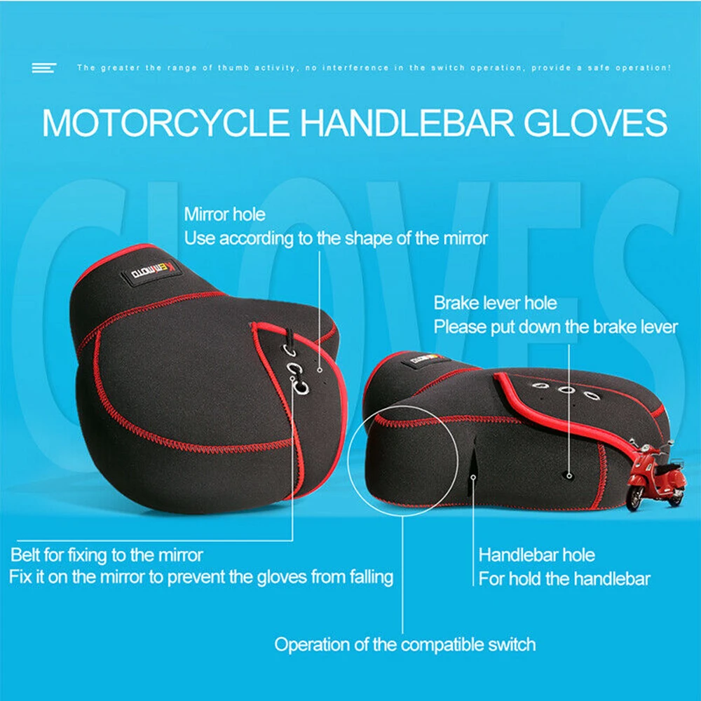 KEMiMOTO Scooter Hand Bar Winter Gloves Thickening Warmer Motorcycle Gloves ATV Fur Mitts Motorbike Quad Bike Waterproof