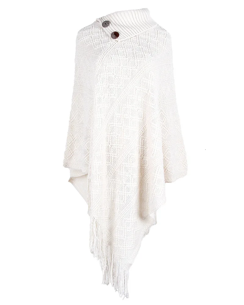 Tassels Cloak Shawl Button Half Open Lead Pullover Diamond Check Ma'am Knitting Unlined Upper Garment