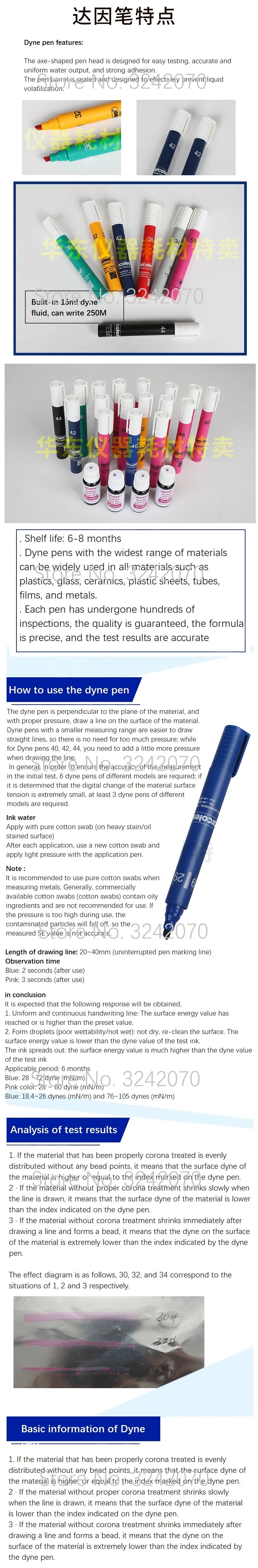 teste tensão de energia de superfície corona valor limpeza dyne caneta