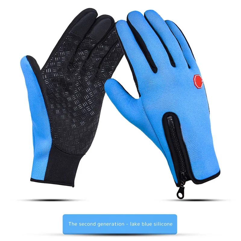 Уличные Водонепроницаемые зимние теплые перчатки для мужчин и женщин с сенсорным экраном, Нескользящие велосипедные перчатки, зимние теплые лыжные перчатки для альпинизма, Непродуваемые перчатки - Цвет: A0001-BU-Lake blue