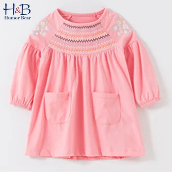 

Humor Bear Girls Dress Fall New Spring Autum Lace Embroidered Hollow Long Sleeves Princess Party Dress Children Kids Clothing