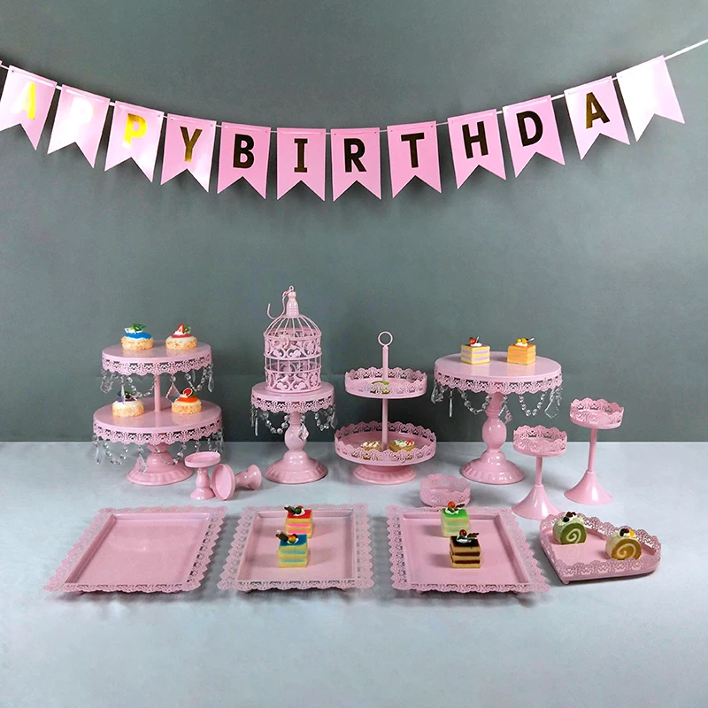 pink 14pcs Свадебный торт стенд розовые для капкейков лоток Кружевной Край торта инструменты украшения дома десертный стол украшения вечерние поставщики - Цвет: pink 14pcs