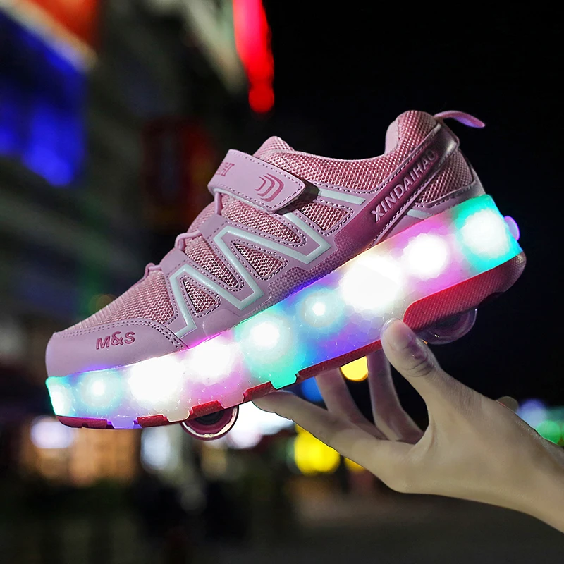 

Summer Mesh Ultralight Kids Boys Skate Shoes Outdoor 2 Wheels Children Street Roller Skates Girl USB Charge LED Flash Lamp Shoes
