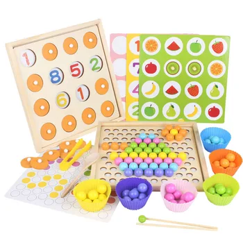 

Wooden Two-in-one Memory Chess Clip Beads Game Baby Exercise Using Chopsticks Early Education Fine Action Training Toy