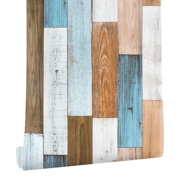 

BEAU-1 Roll 6M Waterproof Vintage Wallpaper Blue Wood Grain 3D Self Adhesive Wallpaper Mural Contact Paper Living Room Kitchen B