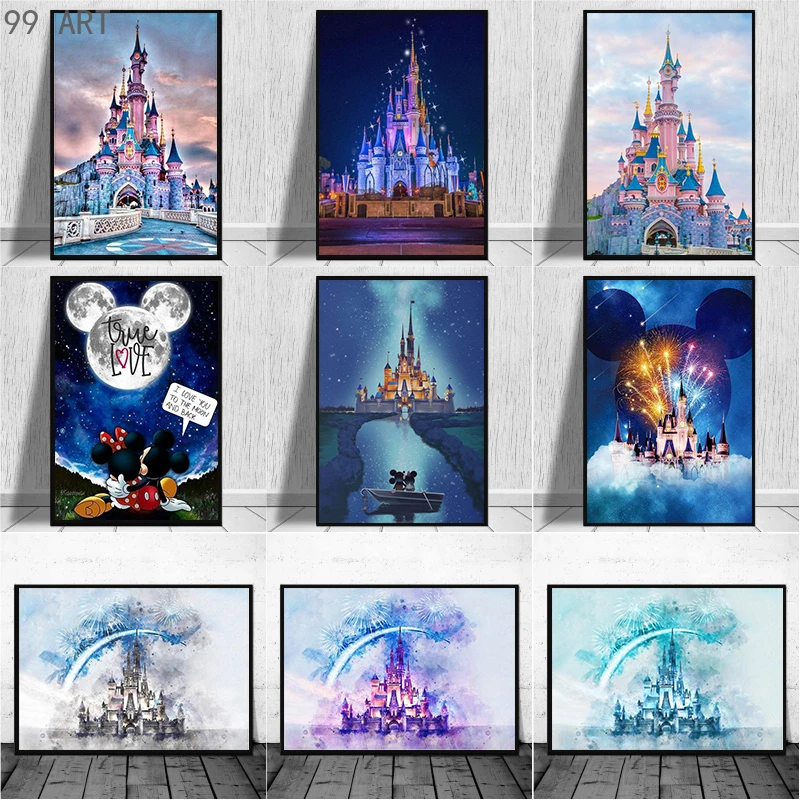 Pintura en lienzo del castillo de Disney para decoración del hogar,  carteles e impresiones de dibujos animados, imagen artística de pared para  sala de estar, regalo|Pintura y caligrafía| - AliExpress