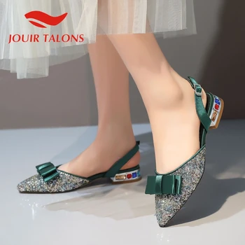 

JOUIR TALONS 2020 Brand Design Big Size 43 Women Sandals Square Heels Pointed Toe Butterfly-knot Pumps Summer Casual Women Shoes