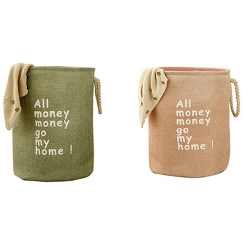 

2 Pcs Super Large Storage Toy Washing Dirty Clothes Sundries Box Folding Waterproof Cotton Linen Picnic, Pink & Green