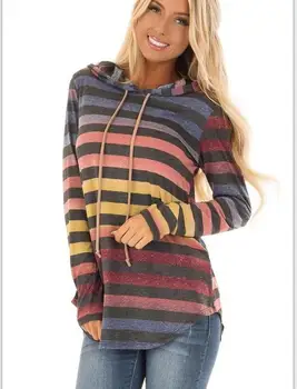 

Autumn new women's striped gradient hooded sweater coat