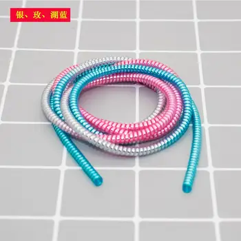

3Pcs/lot Plating Sequins TPU spiral USB Charger cable cord protector wrap cable winder, Length 140cm