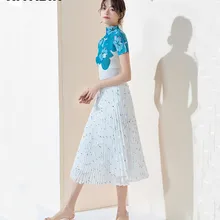 Белая юбка средней длины, темперамент, весна-лето, новая кружевная газовая юбка с узором, плиссированная шифоновая юбка