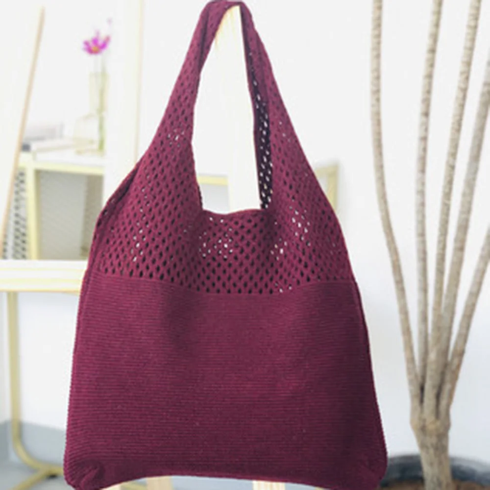 New Retro Hollow Knitting Handbag Shoulder Bag Knitted Bag Wool Wild Storage Women Totes