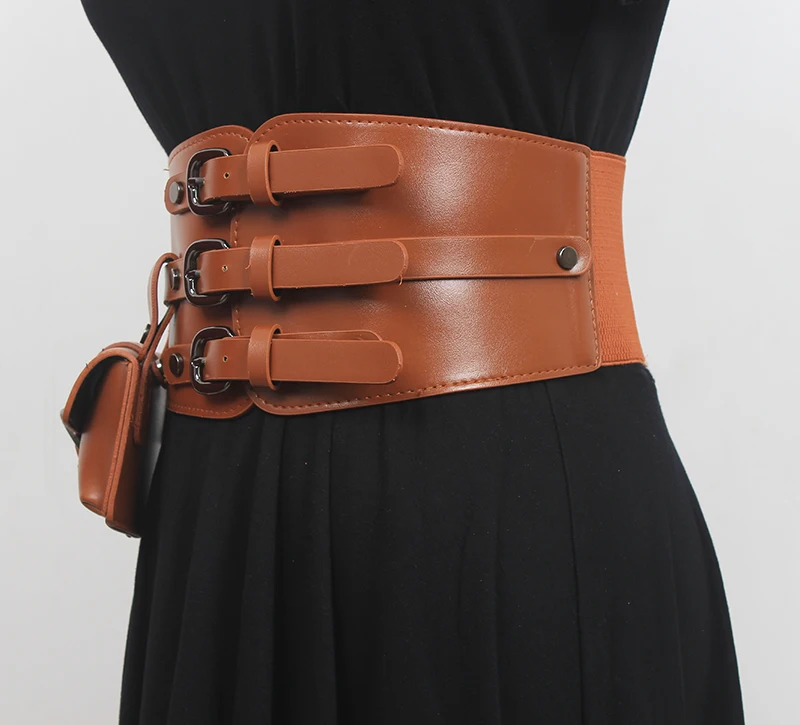 Queen Bee Wide Cummerbunds Corset PU Leather Belt Elastic