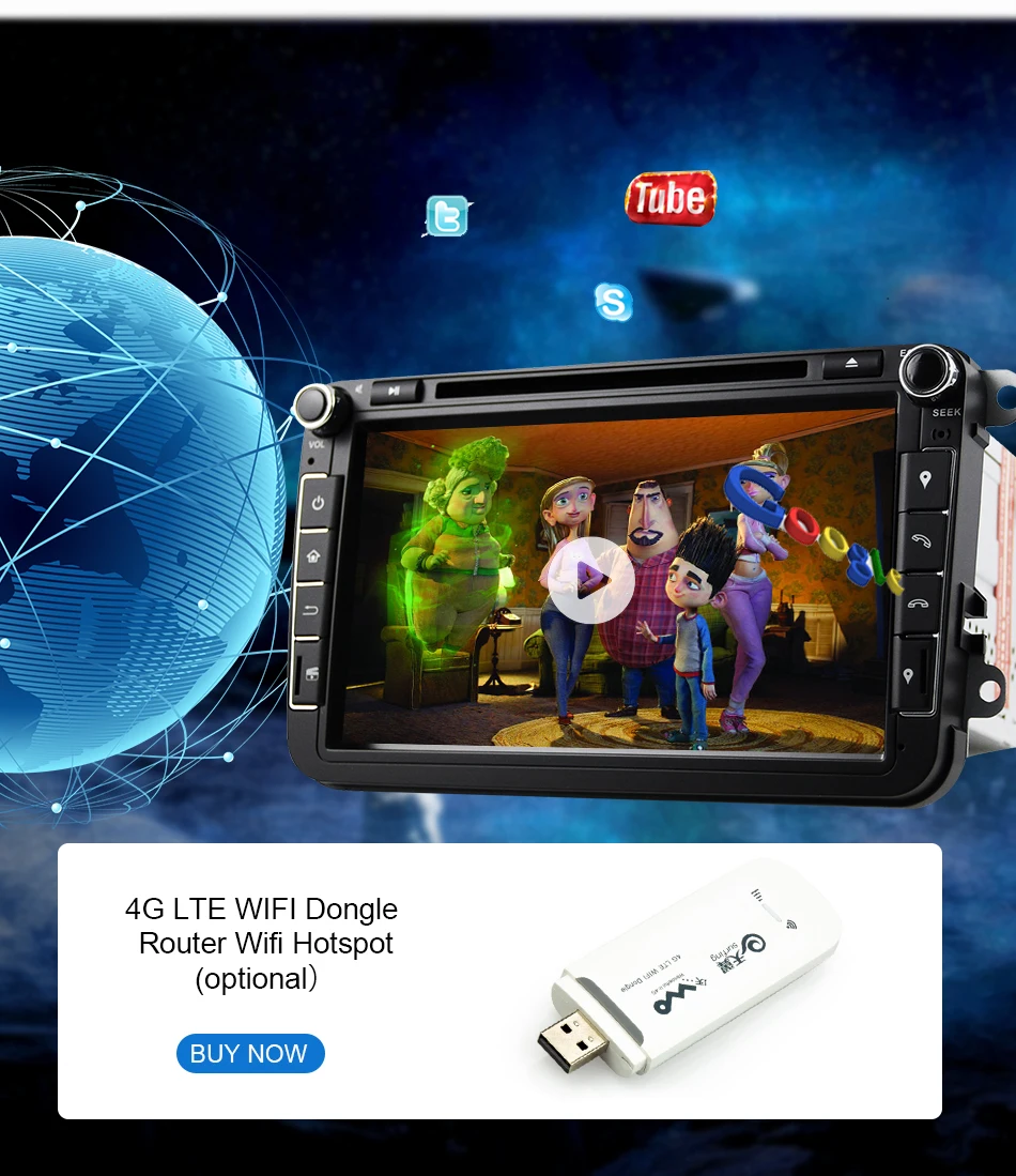 Sale Eunavi 2 din Octa core 4G 64G Android 9 Car DVD GPS for VW Passat CC Polo GOLF 5 6 Touran EOS T5 Sharan Jetta Tiguan Radio dsp 46