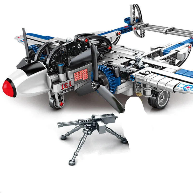 

World War 2 US Army P38 Lightning Fighter Block Set 330Pcs Mini WW2 Aircraft model DIY Building Toy For Kids