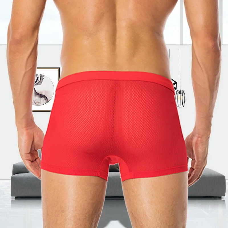 Мужские боксеры, сетчатые дышащие прозрачные мужские трусы, Ropa Interior Hombre, одноцветное нижнее белье, сексуальное мужское нижнее белье, шорты